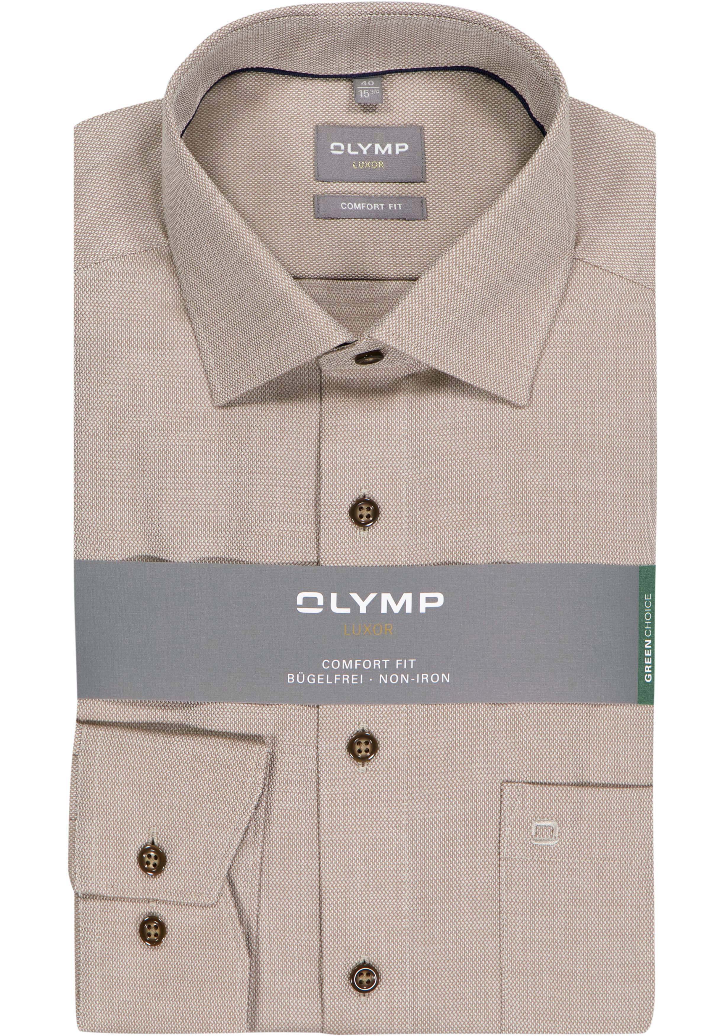 OLYMP Luxor comfort fit overhemd, structuur, noga bruin